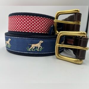 Men's Vineyard Vines Belts(2) Size 36/Red&Blue Whale Logo and Navy/Black Dog